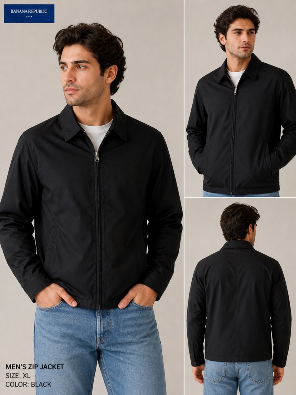 Banana Republic Men's Black Zip Bomber Jacket